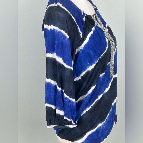 NWT INC International Concepts Blue/White/Black with Silver Sequins Blouse - Picture 4 of 10